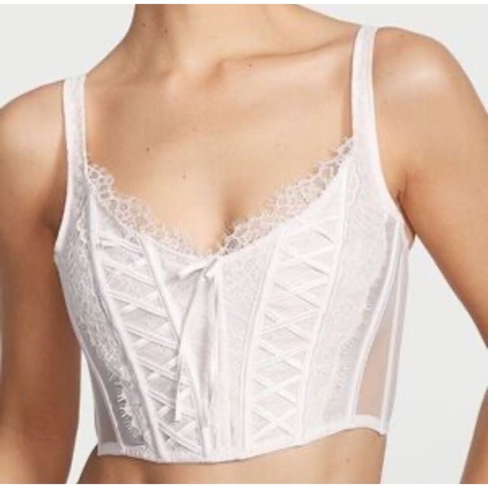 NWT Victoria's Secret Unlined Lace Up Dream Angels White Corset Top Size XL